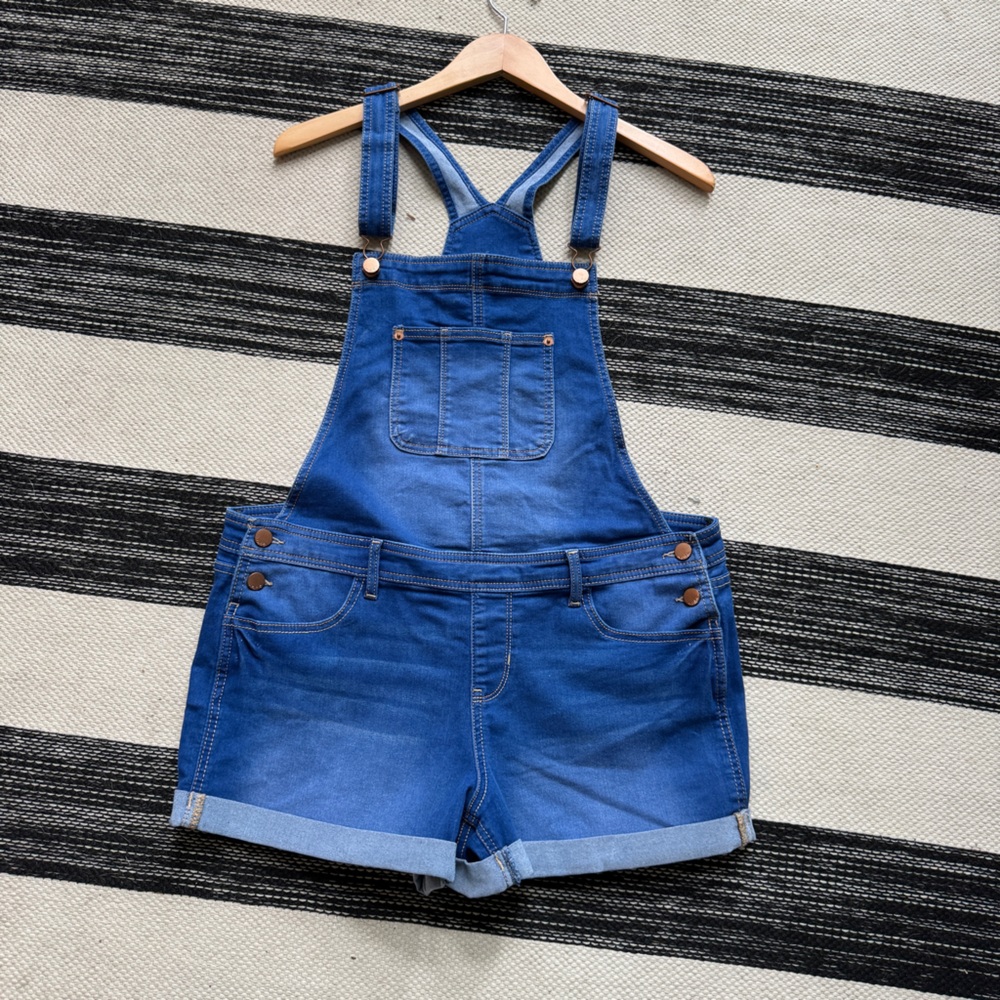 No Boundaries Overalls Womens Blue Denim Short Jumpsuit Size L(11-13) - Picture 1 of 10